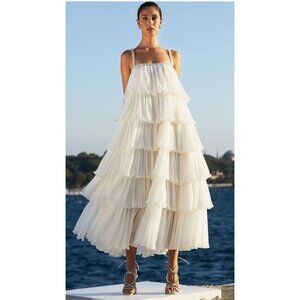 Off-White Bodre Ruffle Tiered Beaded Strap Gown Maxi Dress Size XL Wedding Bride